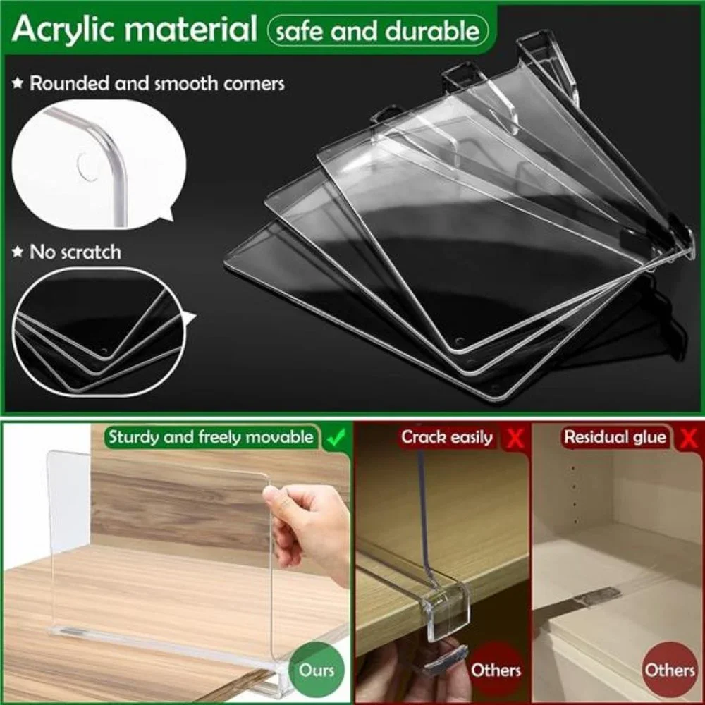 Acrylic Shelf Dividers, Clear Shelf Divider for Closets, Plastic Shelve Divider